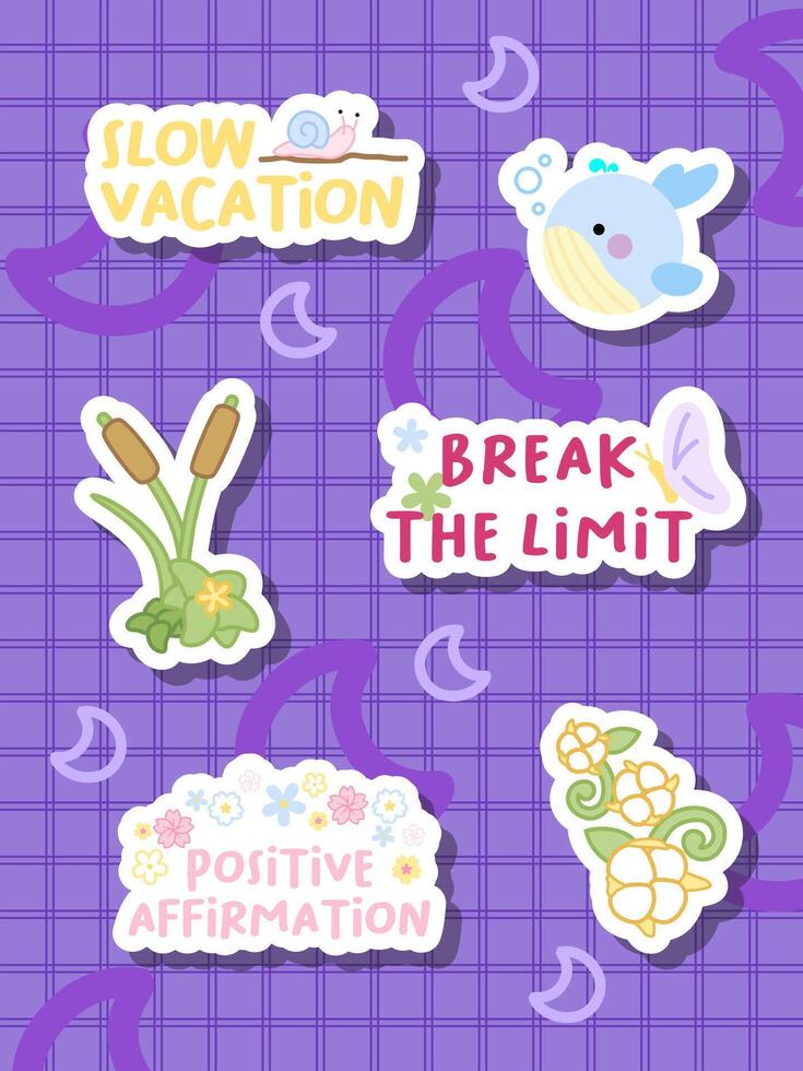 a collection of cute whale and flower journal design stickers vector