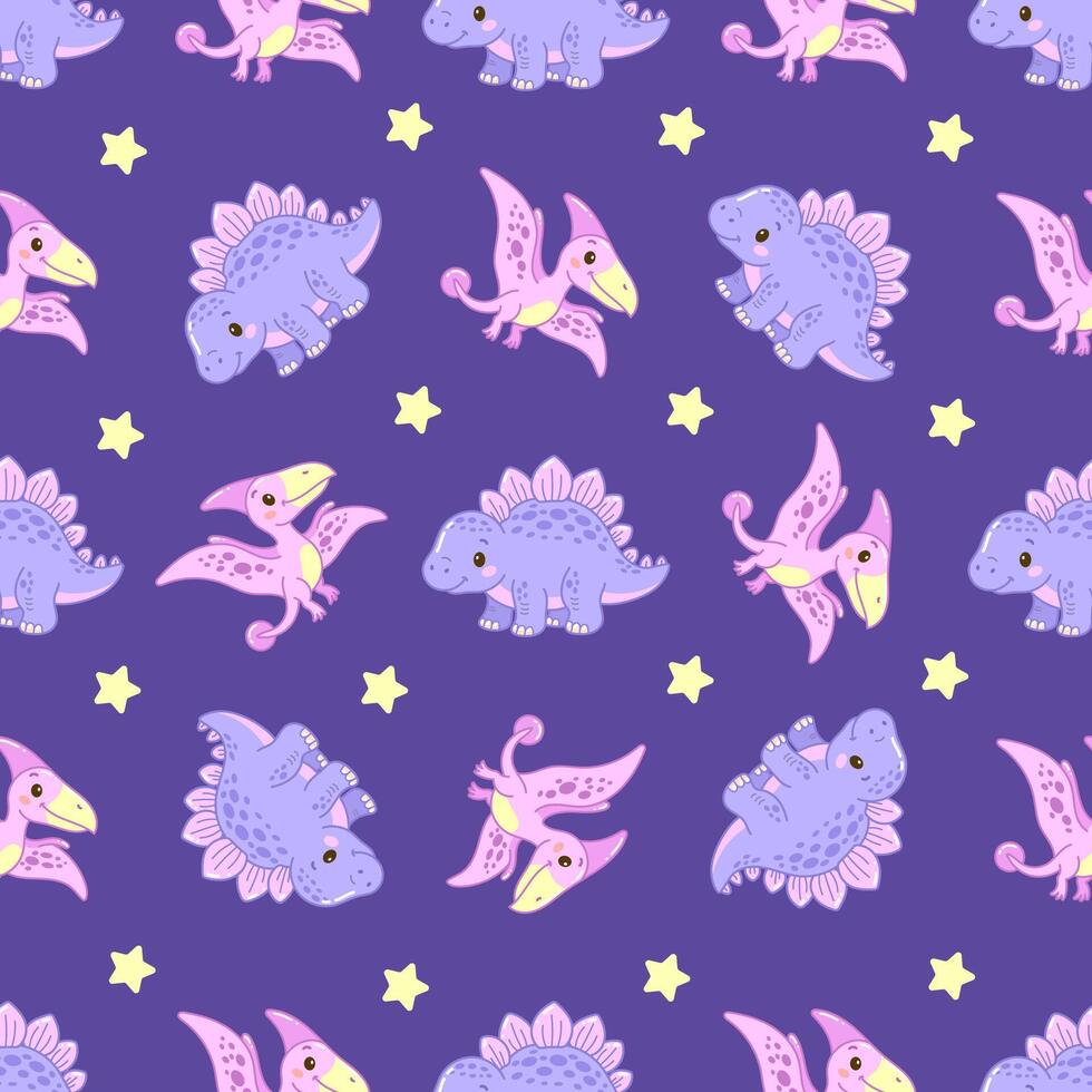 Adorable dinosaur and star seamless pattern in pastel colors vector