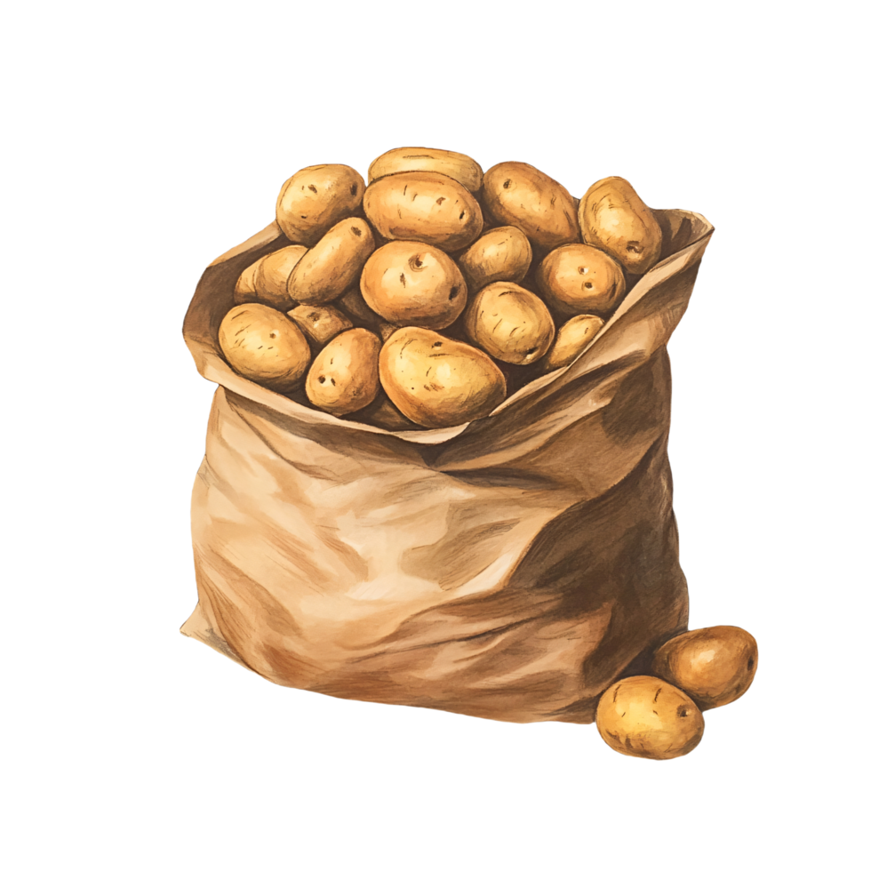 Freshly dug potatoes packed in a sack png