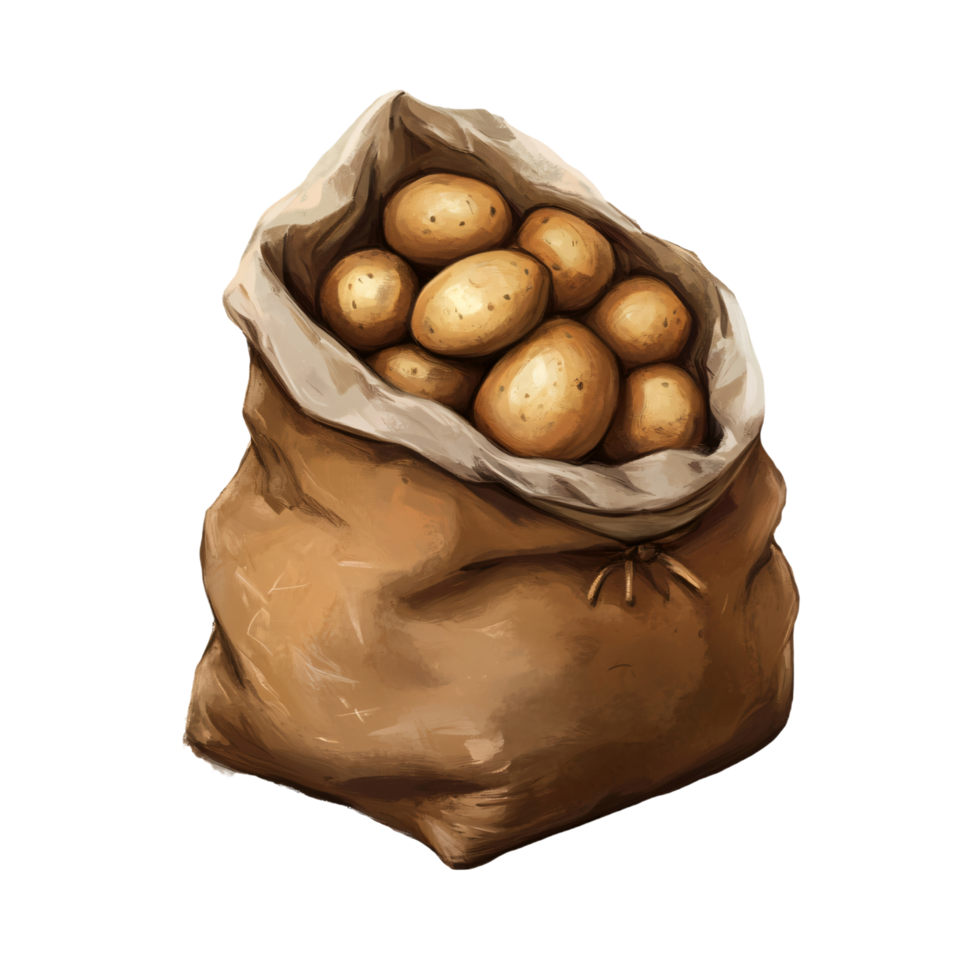 Potatoes spilling out of a jute bag png