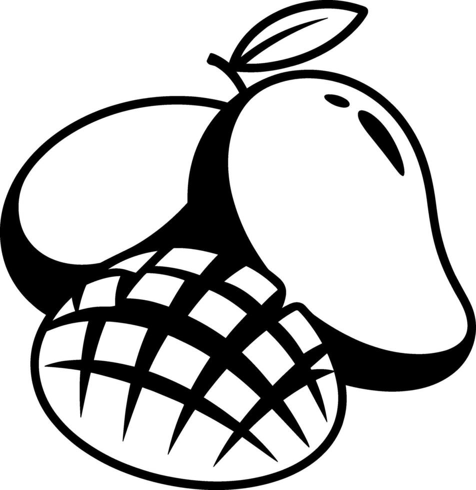 Mangos with Leaf and Sliced Fruit Line Drawing vector