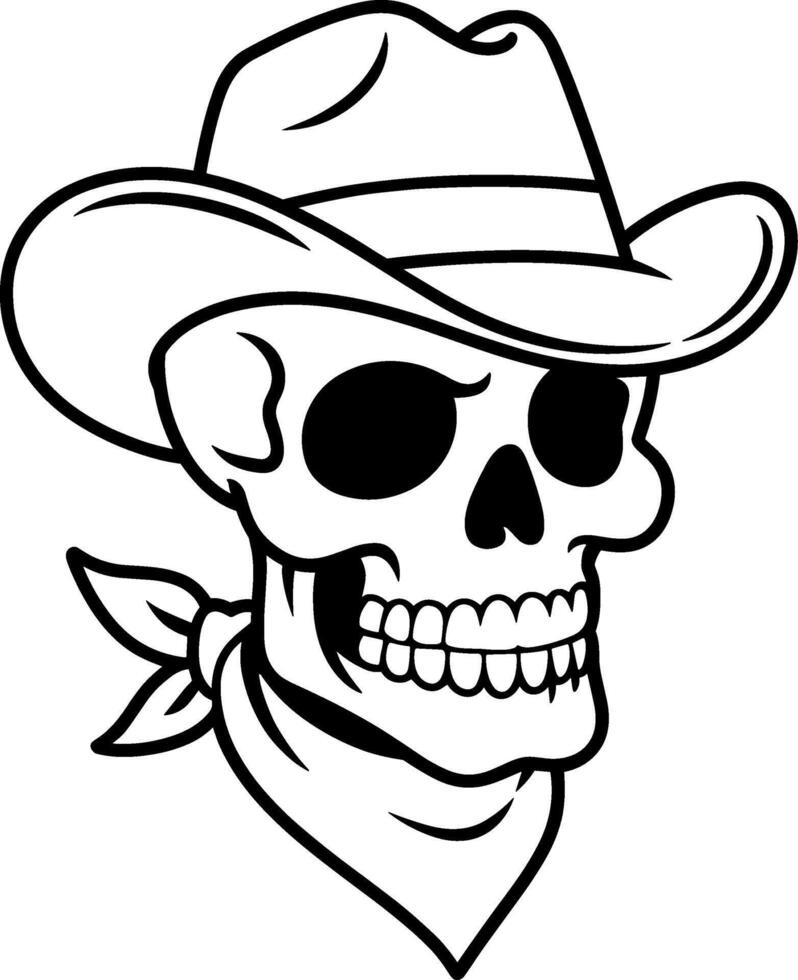 Cowboy Skull in Hat Bold Line Art Illustration vector