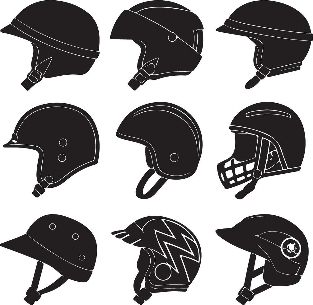 12 Helmet Set Silhouette illustration vector