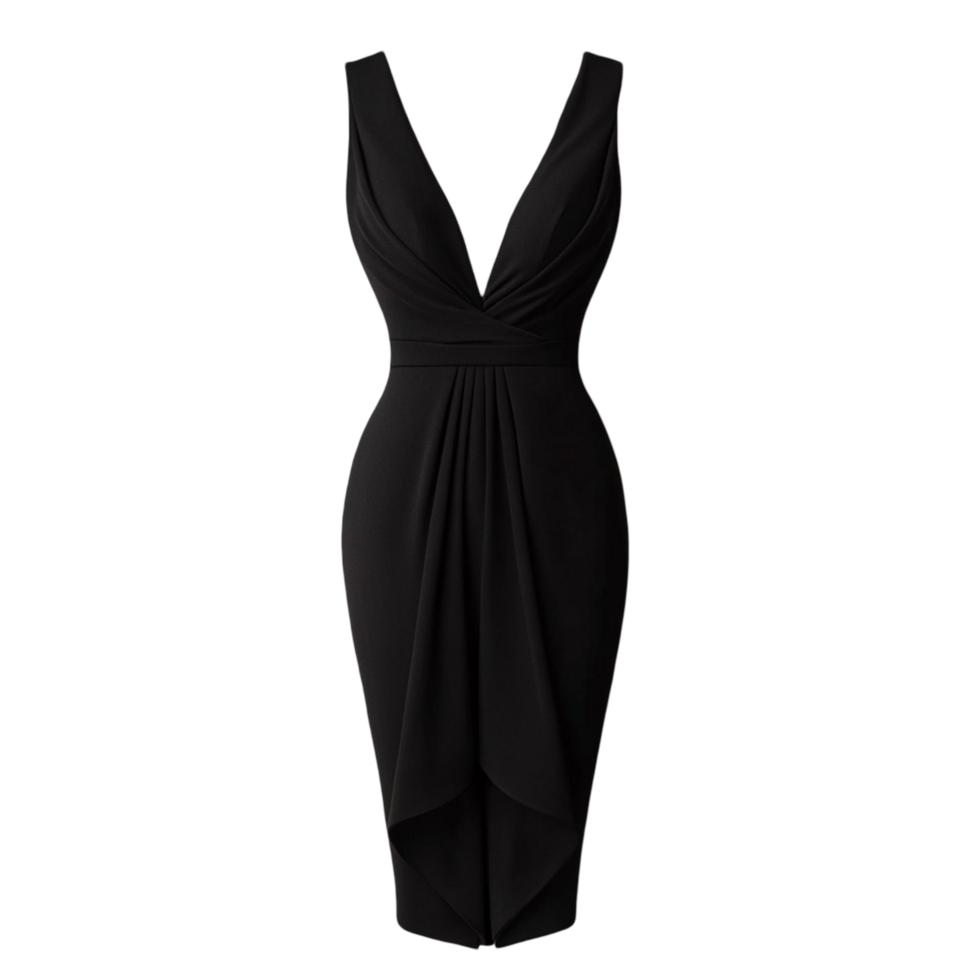A black dress with a bold plunging neckline png