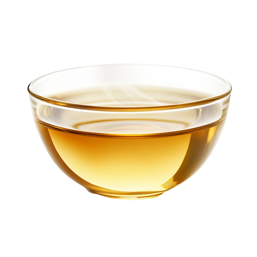 A clear steaming bowl of broth showcasing the golden color png