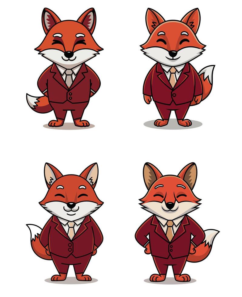 Confident fox in a deep red suit with a beige tie vector