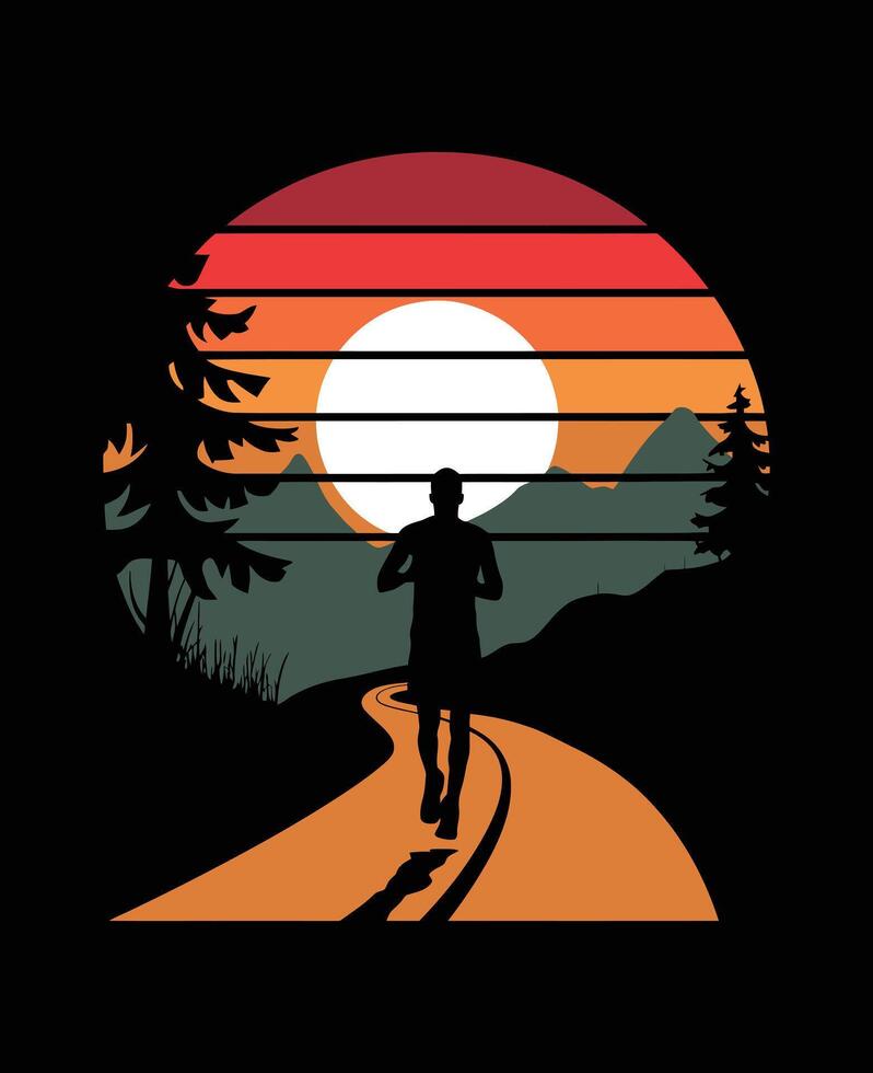 T-shirt design with sunrise with corridor silhouette vector