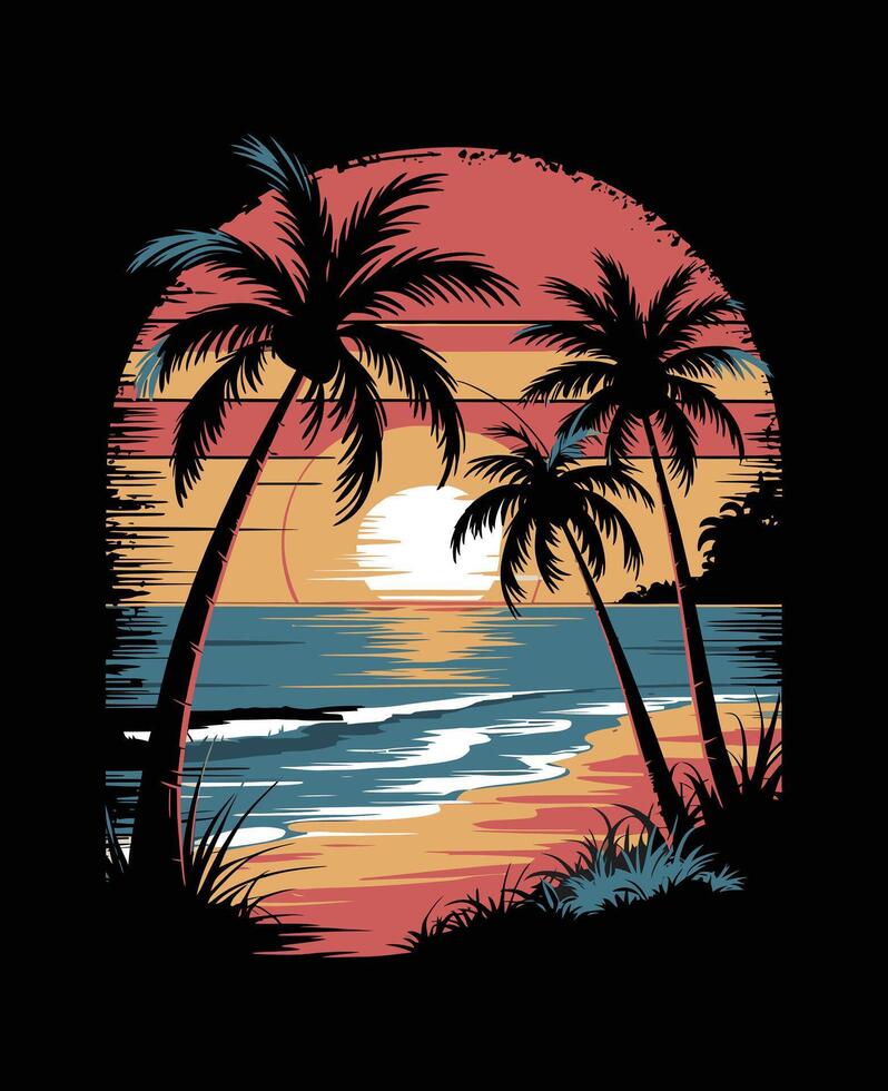tropical sunset on the beach vector