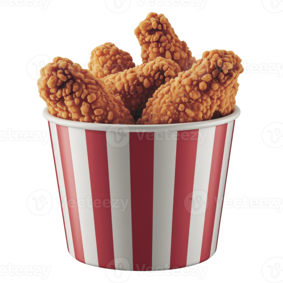 A bucket filled with crispy fried chicken isolated on transparent background png