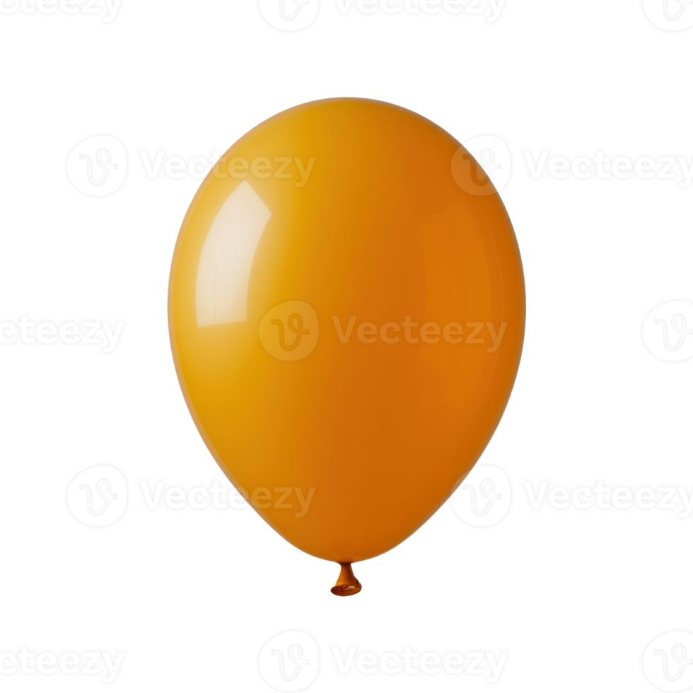 Shiny inflated balloon in a vibrant orange hue floating isolated on transparent background png