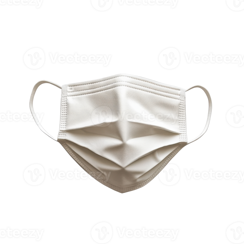 A white pleated face mask with ear loops lies isolated on transparent background png