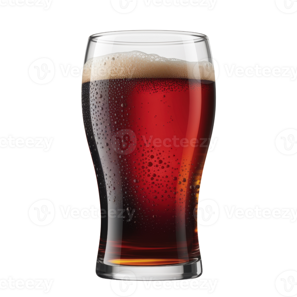 Refreshing dark beverage with foamy head in a clear glass isolated on transparent background png