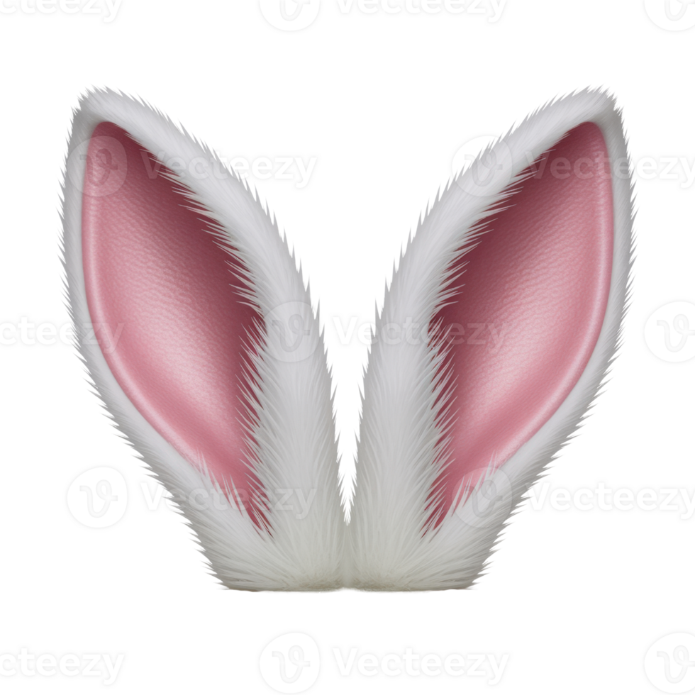 Fluffy white bunny ears with soft pink insides perfect for spring celebrations isolated on transparent background png