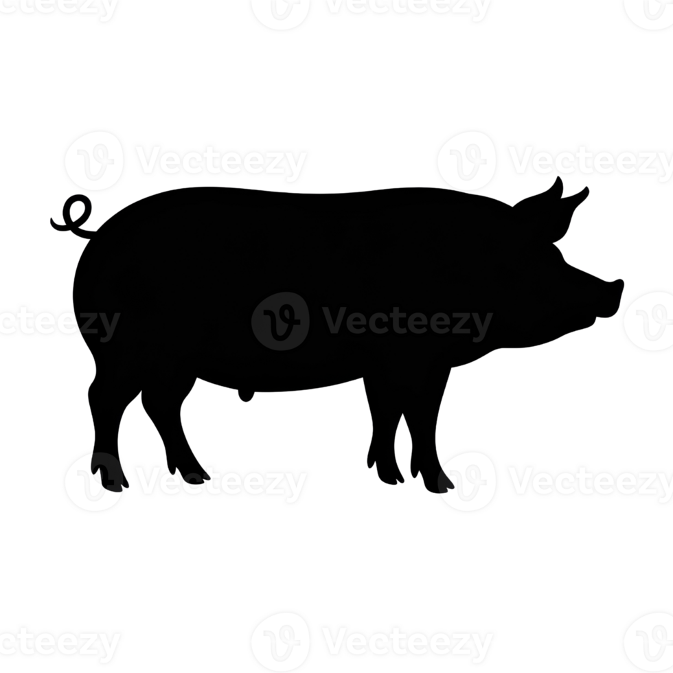 A silhouetted depiction of a pig standing isolated on transparent background png