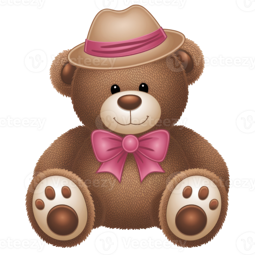 Teddy bear with hat and bow tie A cute isolated on transparent background png