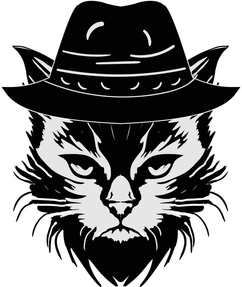 Cool Cat in Fedora Hat with Bold Facial Expression vector