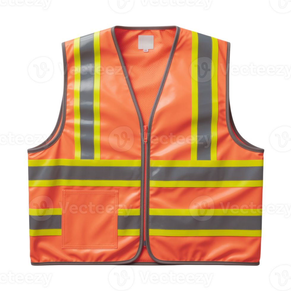 High-visibility safety vest with reflective stripes for worker protection and safety isolated on transparent background png