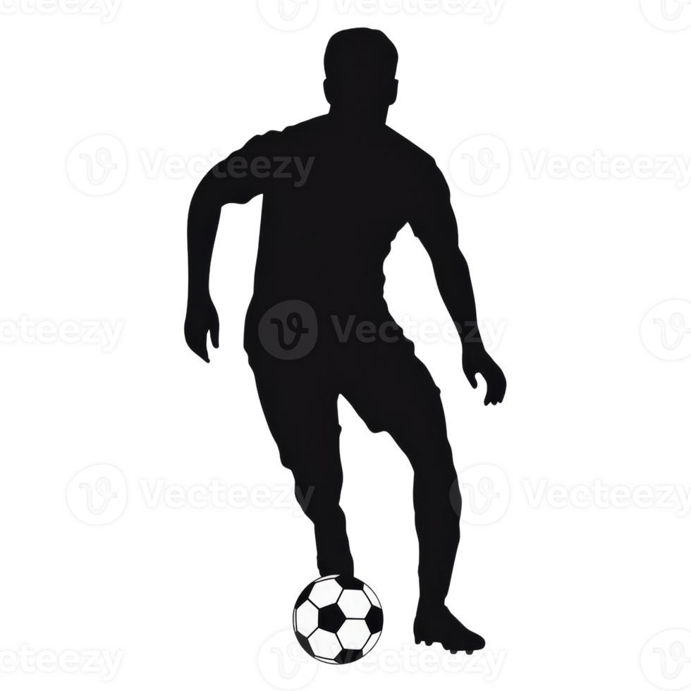Silhouette of a soccer player dribbling a ball isolated on transparent background png