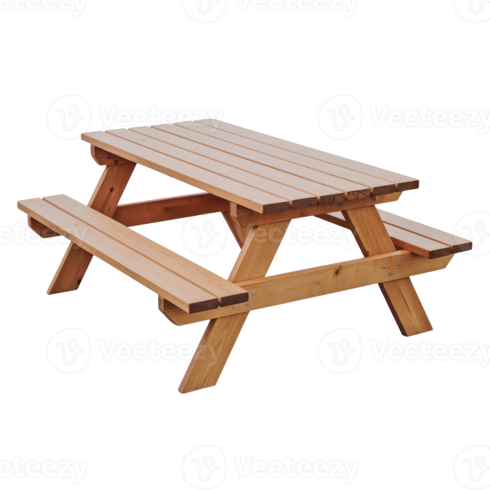 Wooden picnic table isolated on transparent background png
