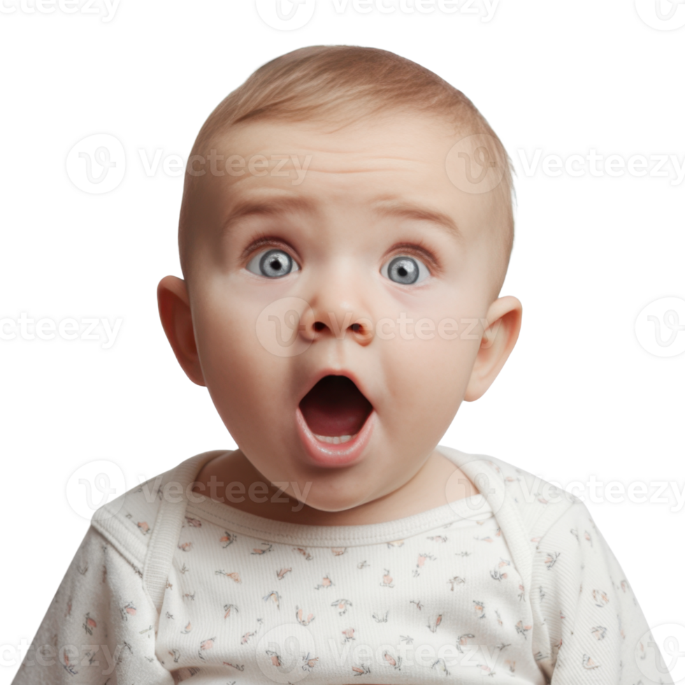 baby with Wide-eyed infant with an open mouth expressing astonishment isolated on transparent background png