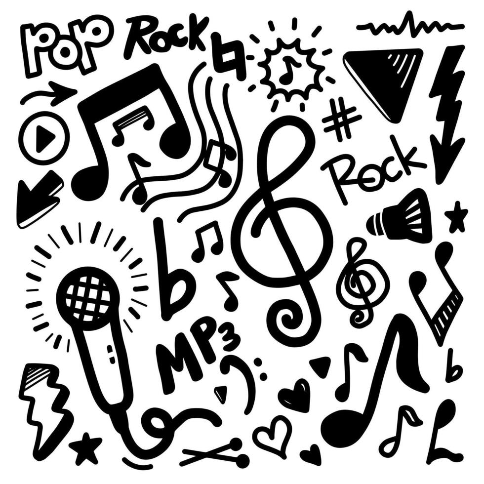 Music doodle, simple hand drawn decorative illustrations with hand drawn music note and music symbol sketch. vector