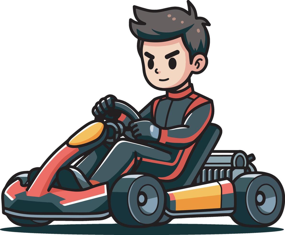 Go kart racer cartoon illustration vector