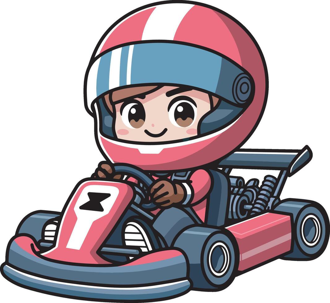 Cute Go kart racer cartoon illustration vector