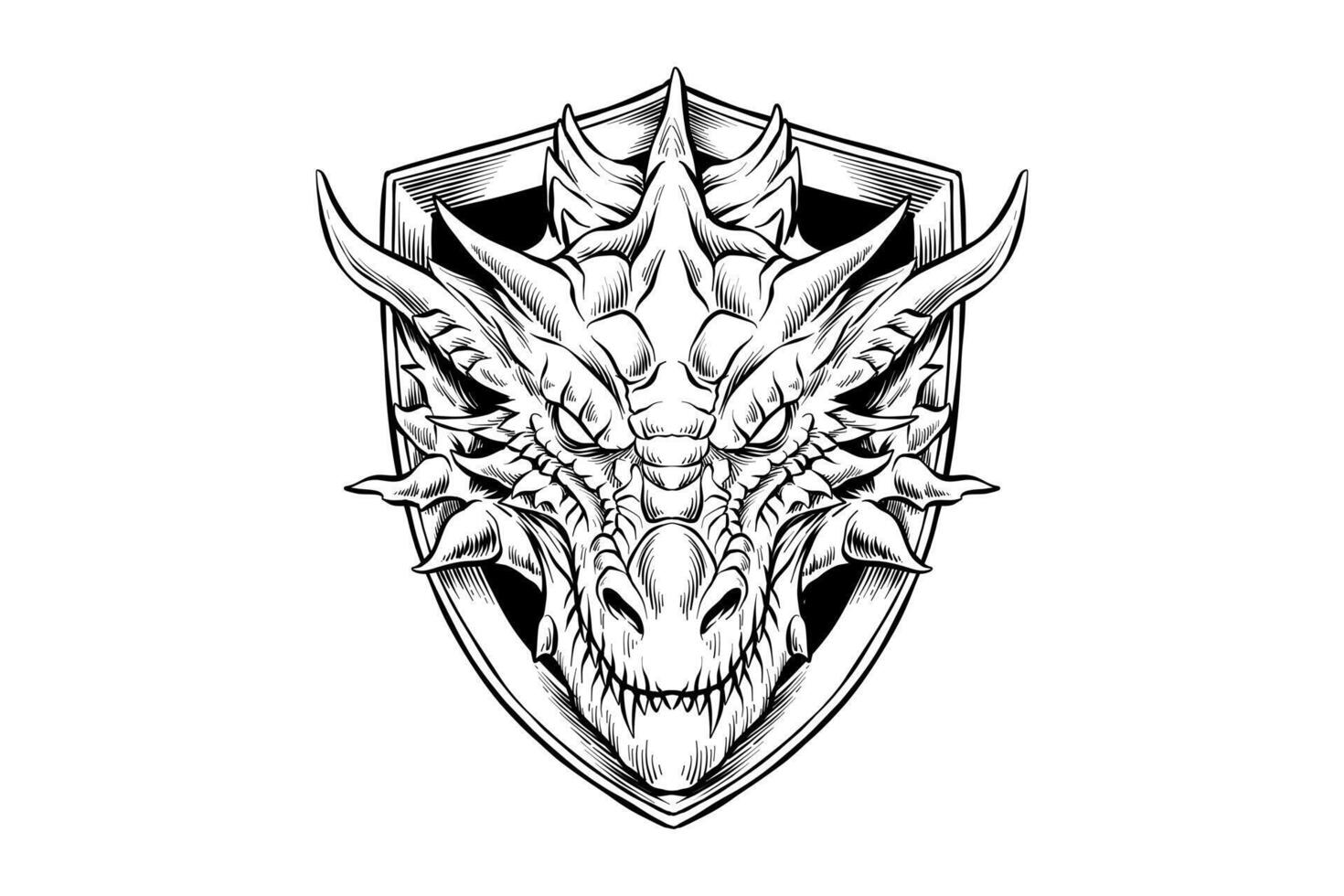 illustration drawing dragon in shield vector