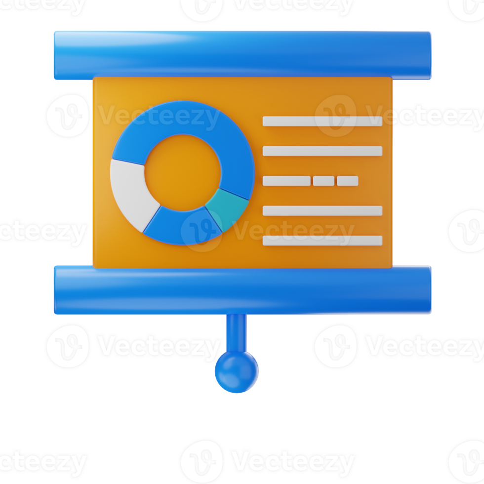 a blue and orange presentation board with a pie chart png