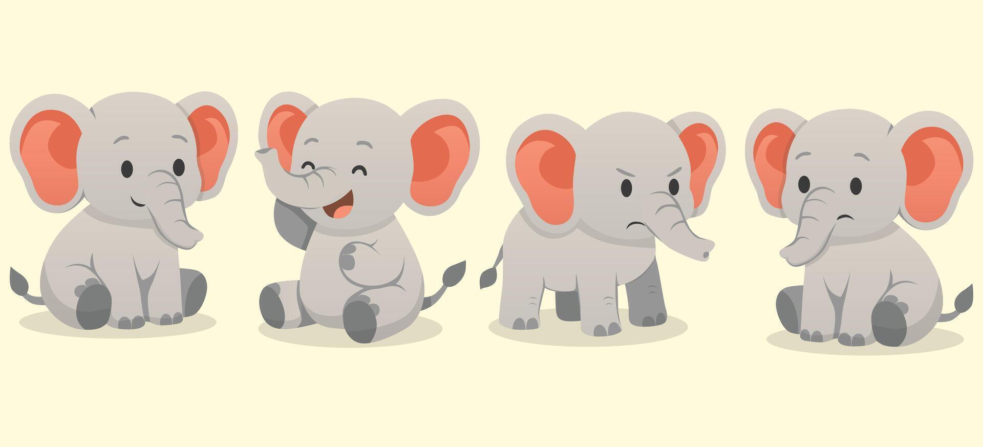 Set of Cute Elephant With Various Expression and Pose Cartoon Characters vector