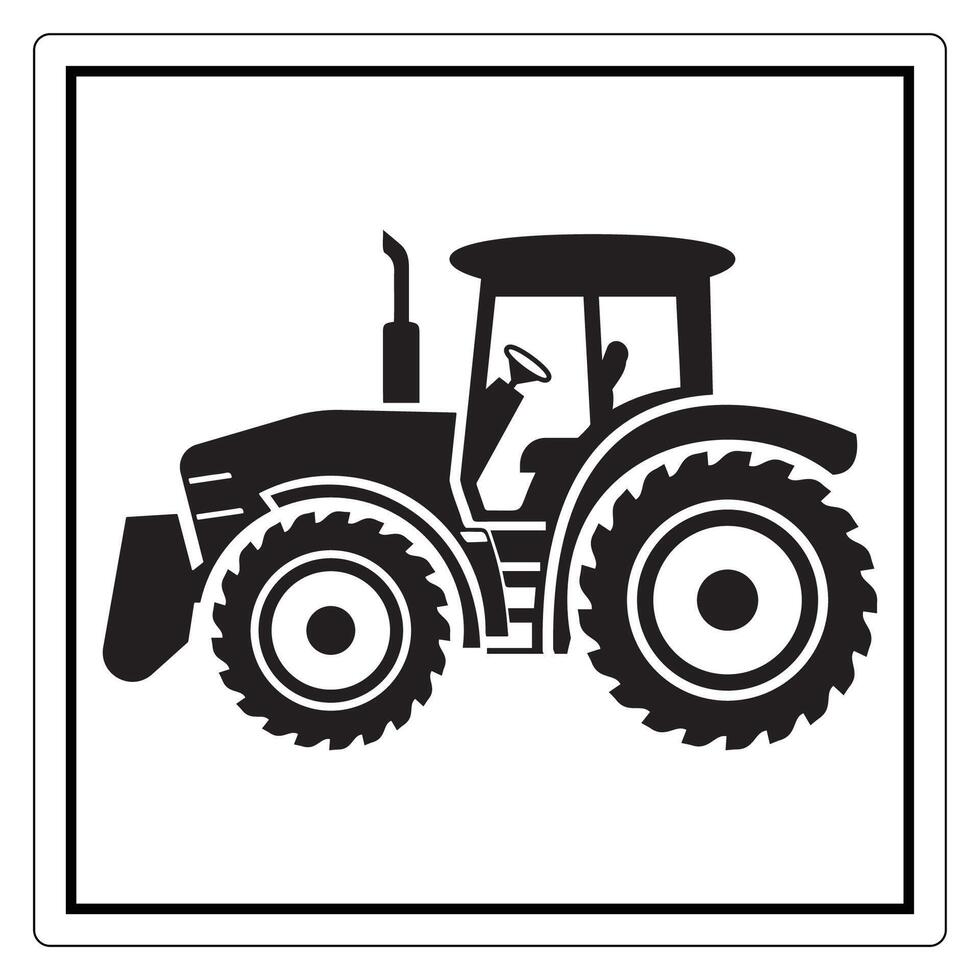 Black and White Outline of a Farm Tractor with Big Tires and Cab vector