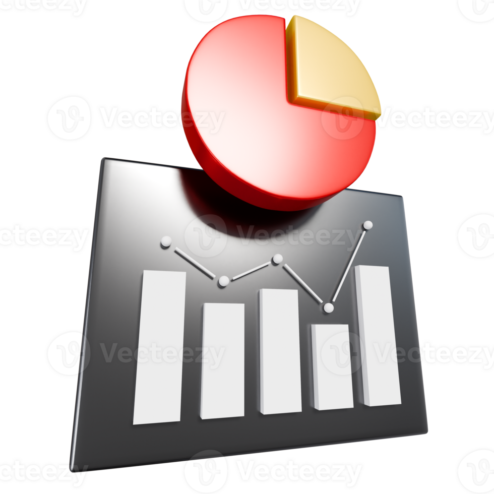 3D illustration of data analysis, featuring a pie chart and bar graph png
