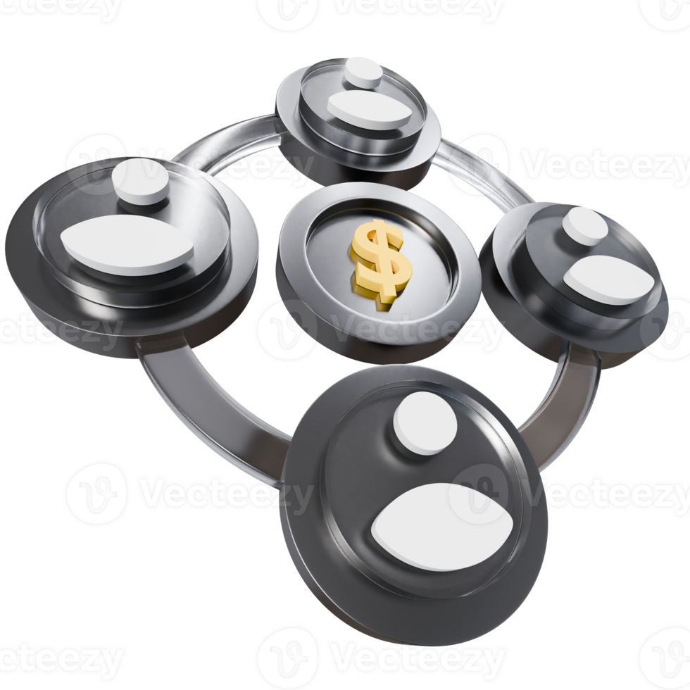 3D illustration or icon representing a business team, featuring interconnected figures and a dollar sign png