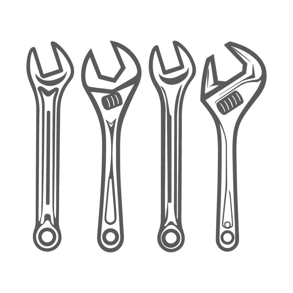 Set of different wrenches illustration vector