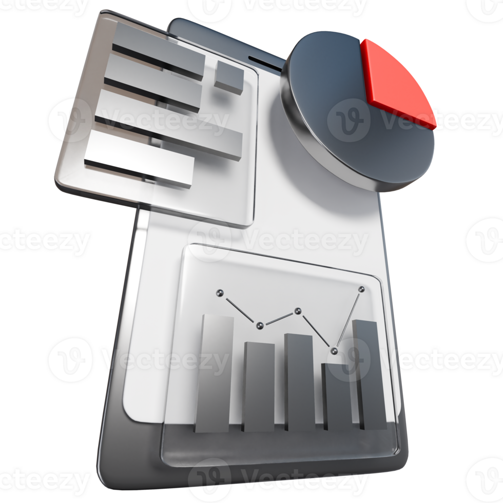 3D illustration or icon of data analysis displayed on a smartphone, showcasing modern business insights png