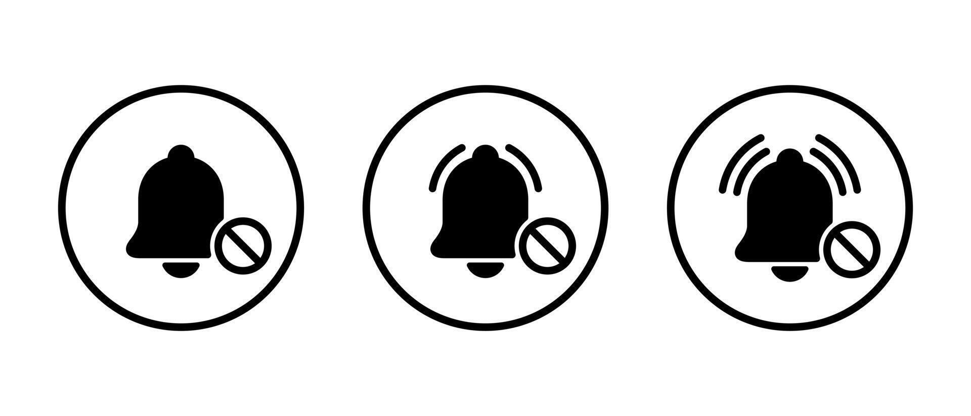 No bell icon set on circle line. Notification prohibition sign symbol vector