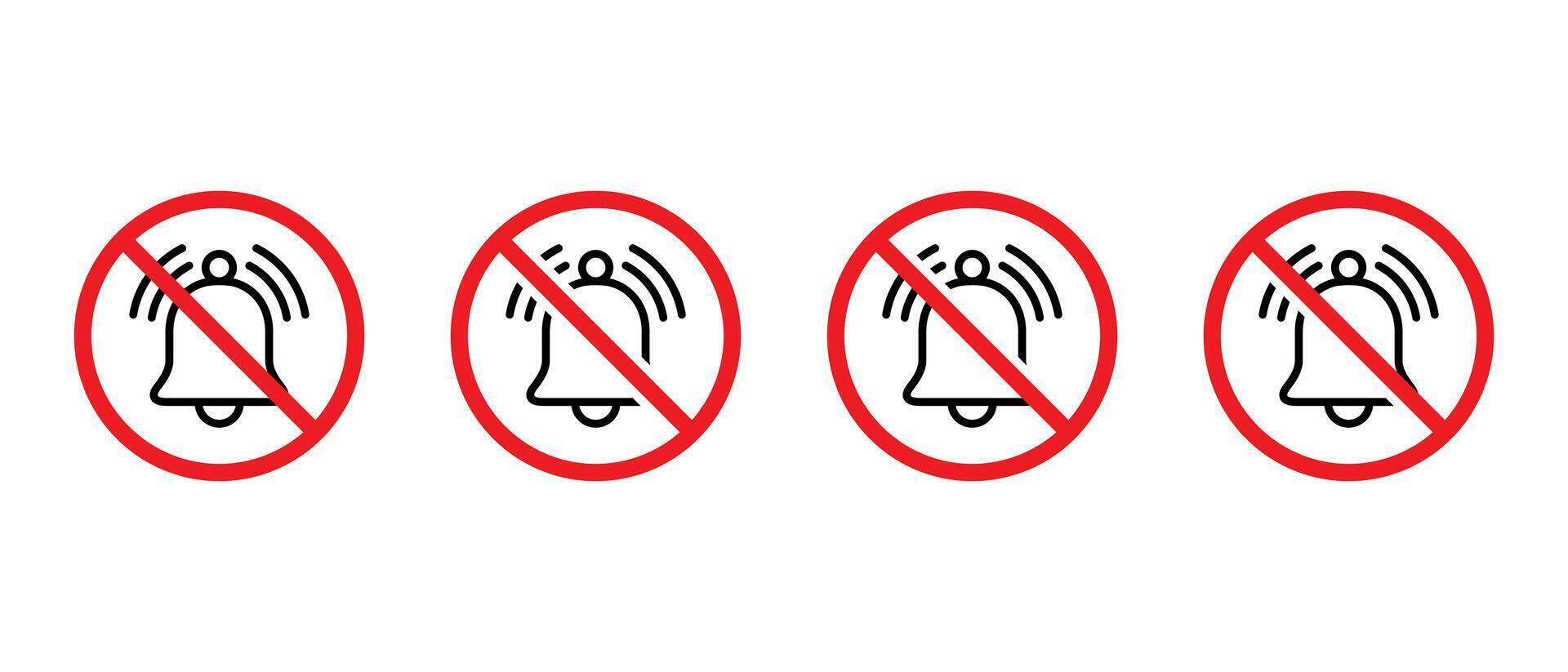 No bell outline sign icon set collection. Notification prohibition symbol. Sound with forbidden concept vector