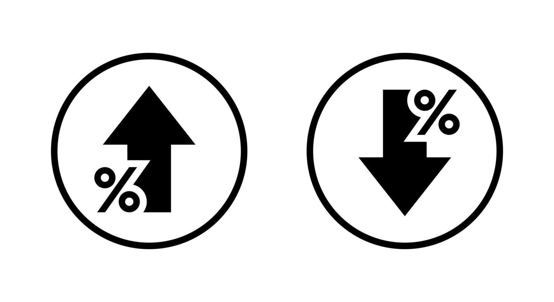 Percent up and down icon on circle line. Percentage arrow growth and decline sign symbol vector