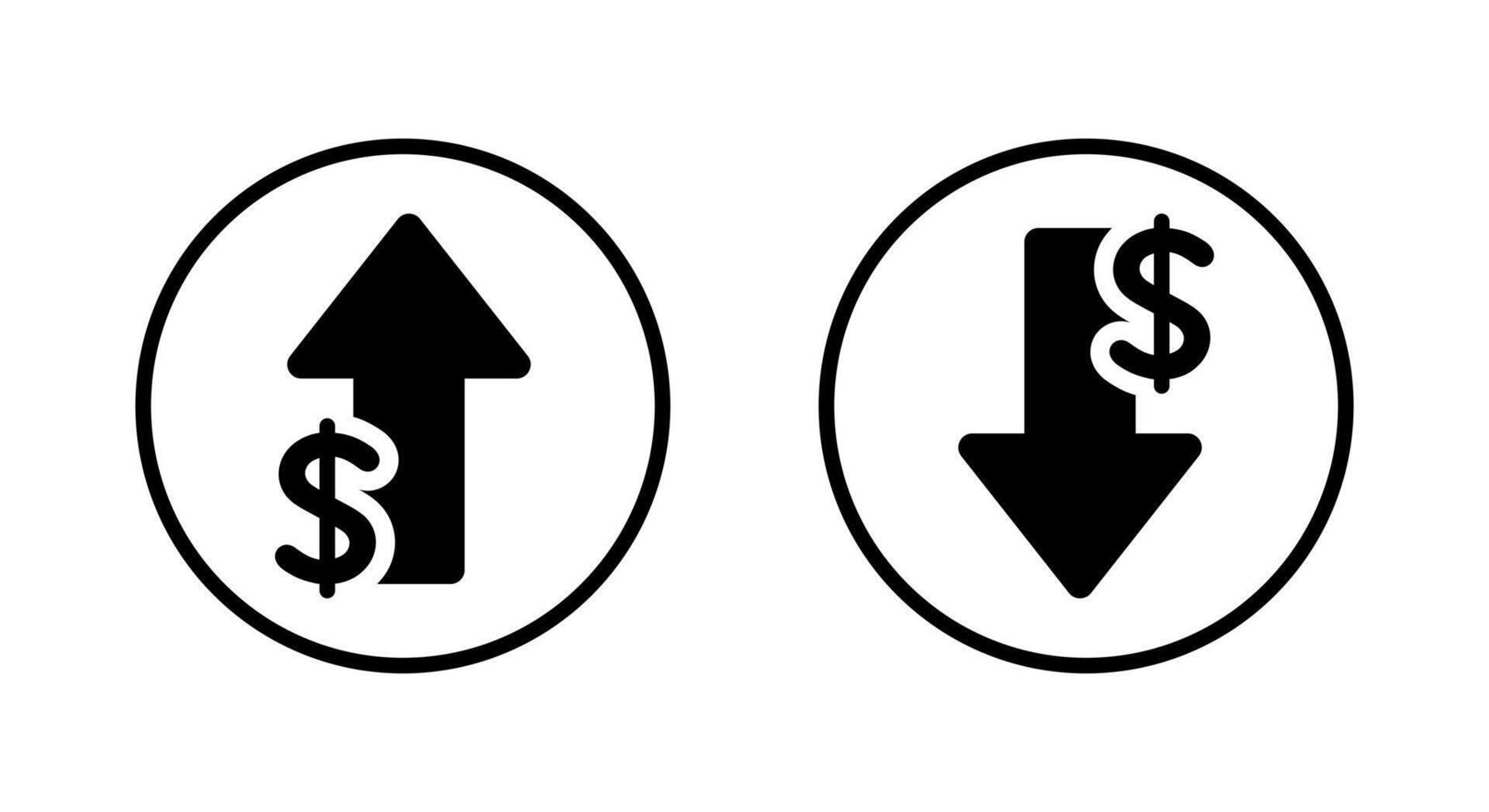 Dollar arrow up and down icon on circle line. USD growth and decline concept vector