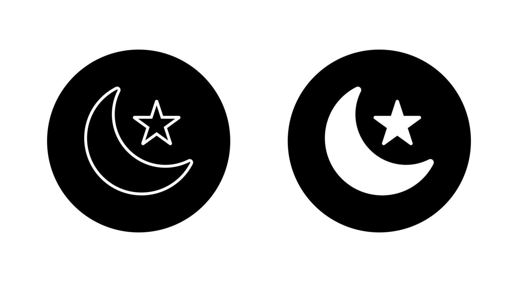 Crescent moon and star icon on black circle. Holy month of muslim community sign symbol vector