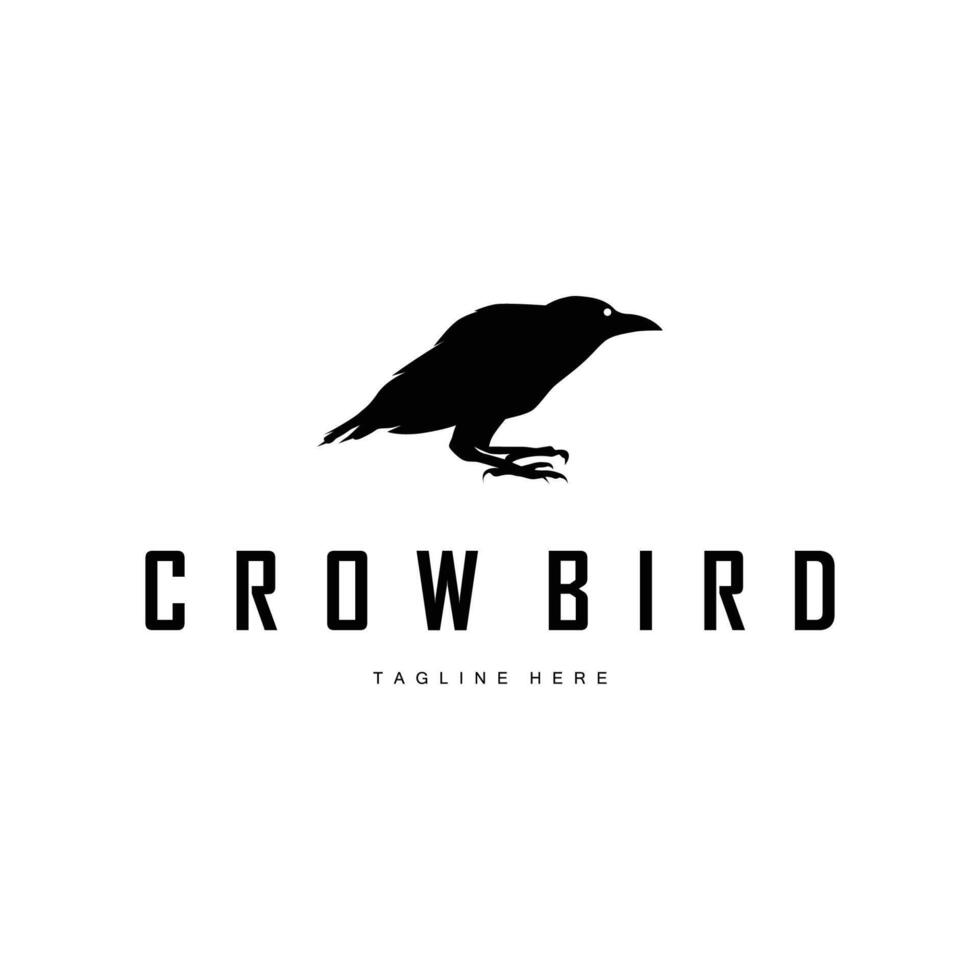 crow logo with minimalist black silhouette depicting majestic crow bird template symbol with simple black vector