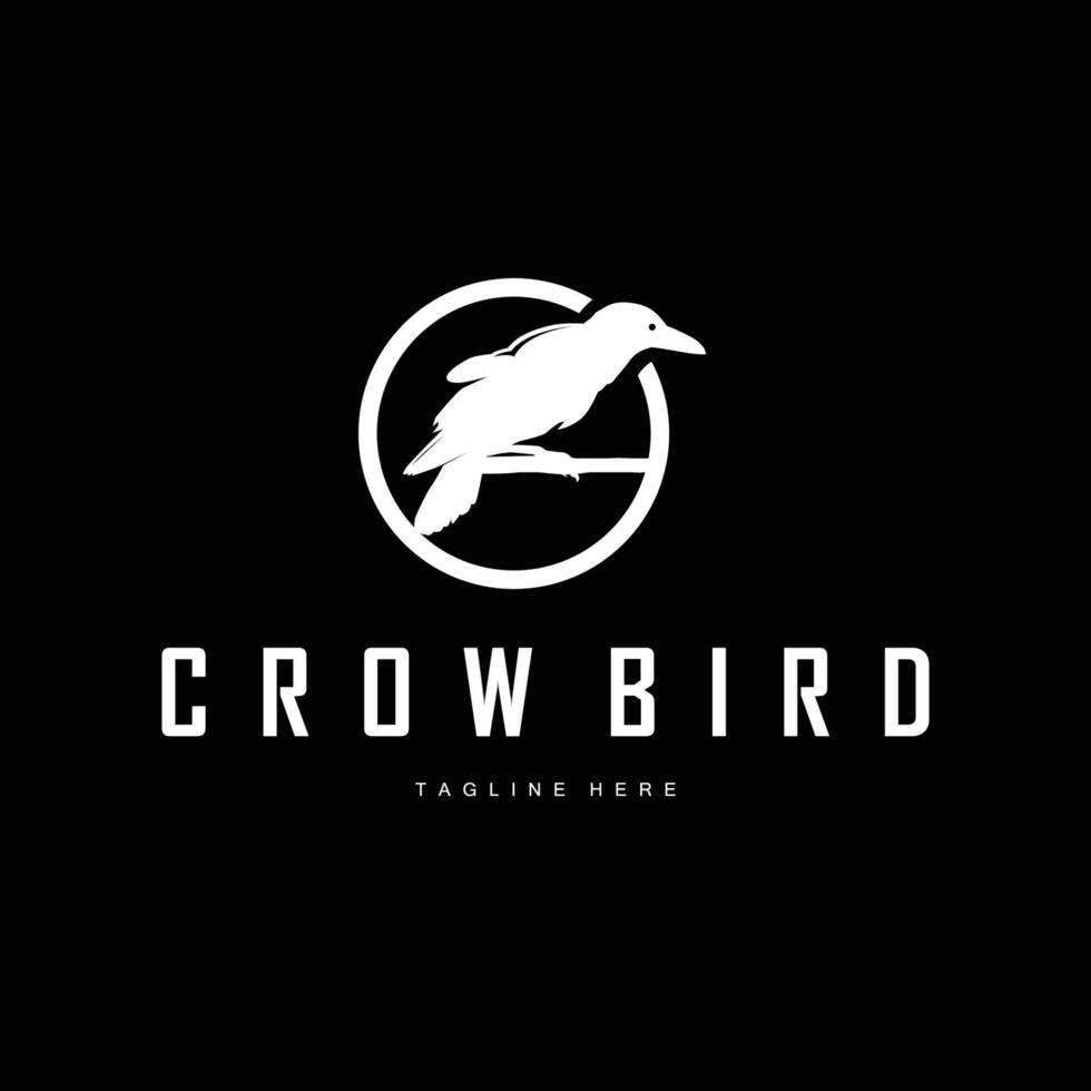crow logo with black silhouette depicting a majestic crow bird template symbol with simple black vector