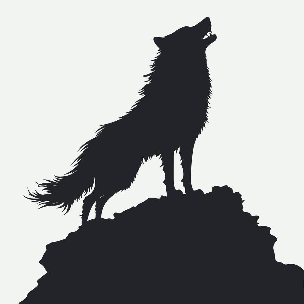 Roaring wolf silhouette standing on a cliff vector