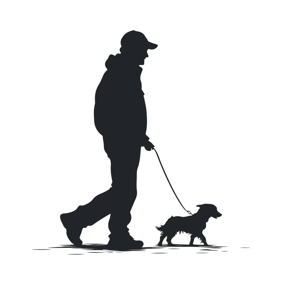 Man walking with dog silhouette vector