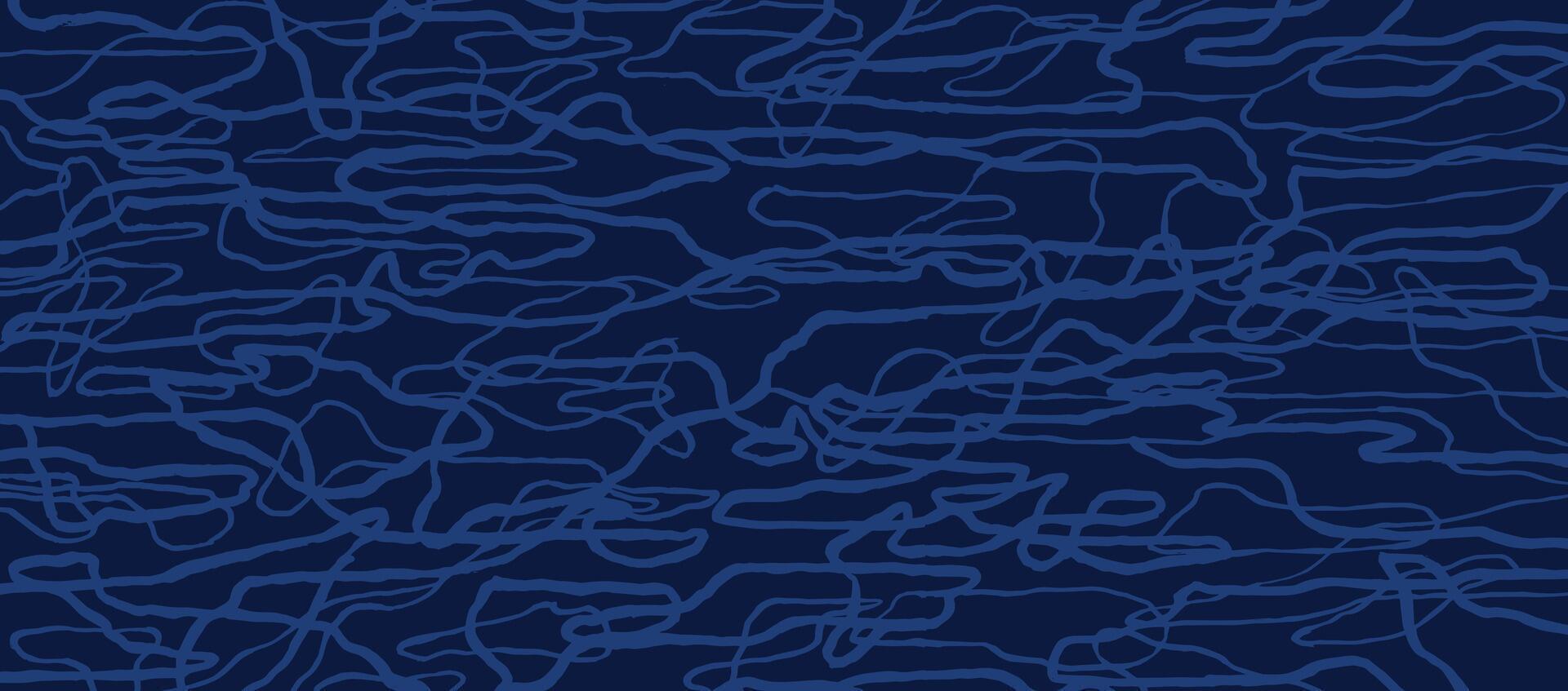 Abstract free hand drawing, reflection on water brush lines, doodles line art background in monochromatic blue, simple graphic for textile, carpet, decoration vector