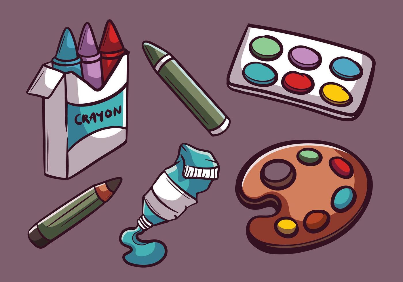 Artist material elements. Artist tool cartoon illustration vector