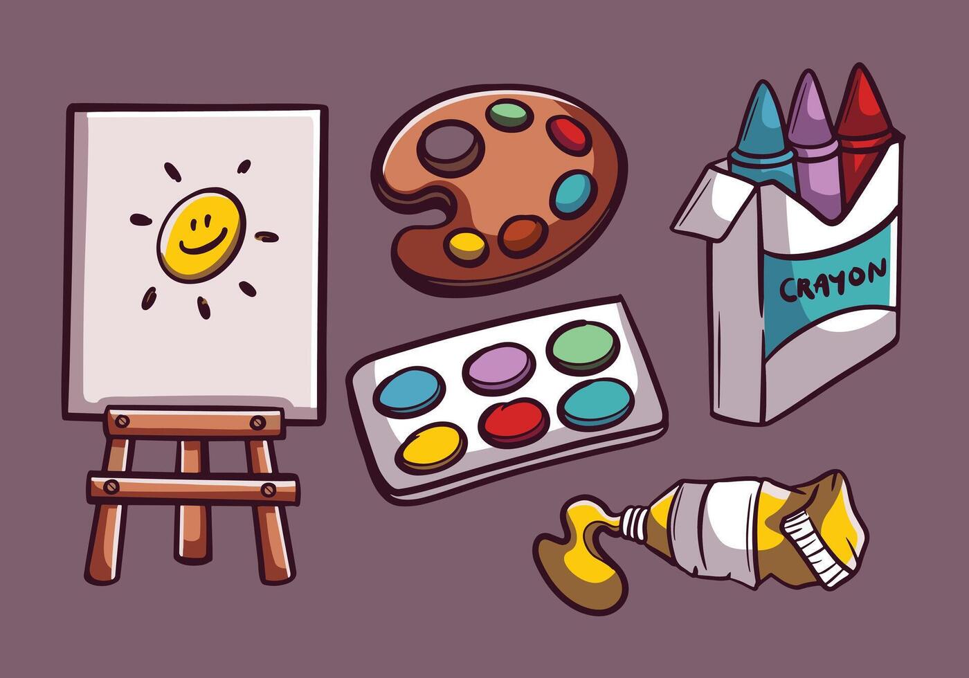 Artist material elements. Artist tool cartoon vector