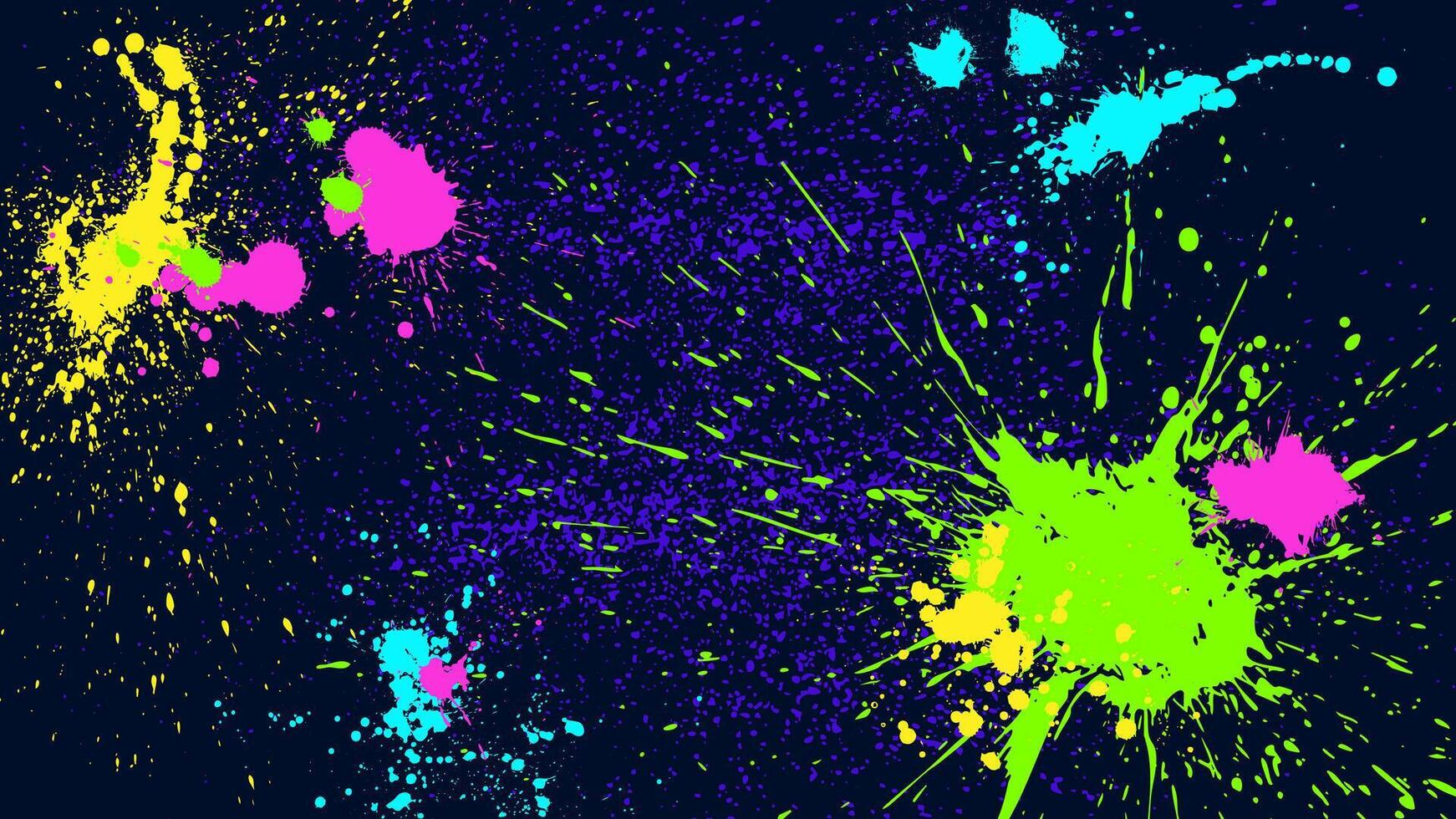 Dark grunge abstract background with splashes of neon paint. vector