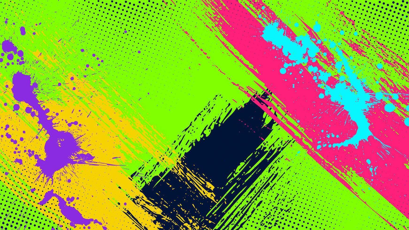 Green background with halftone dots and brush strokes and paint smudges in punk style. vector