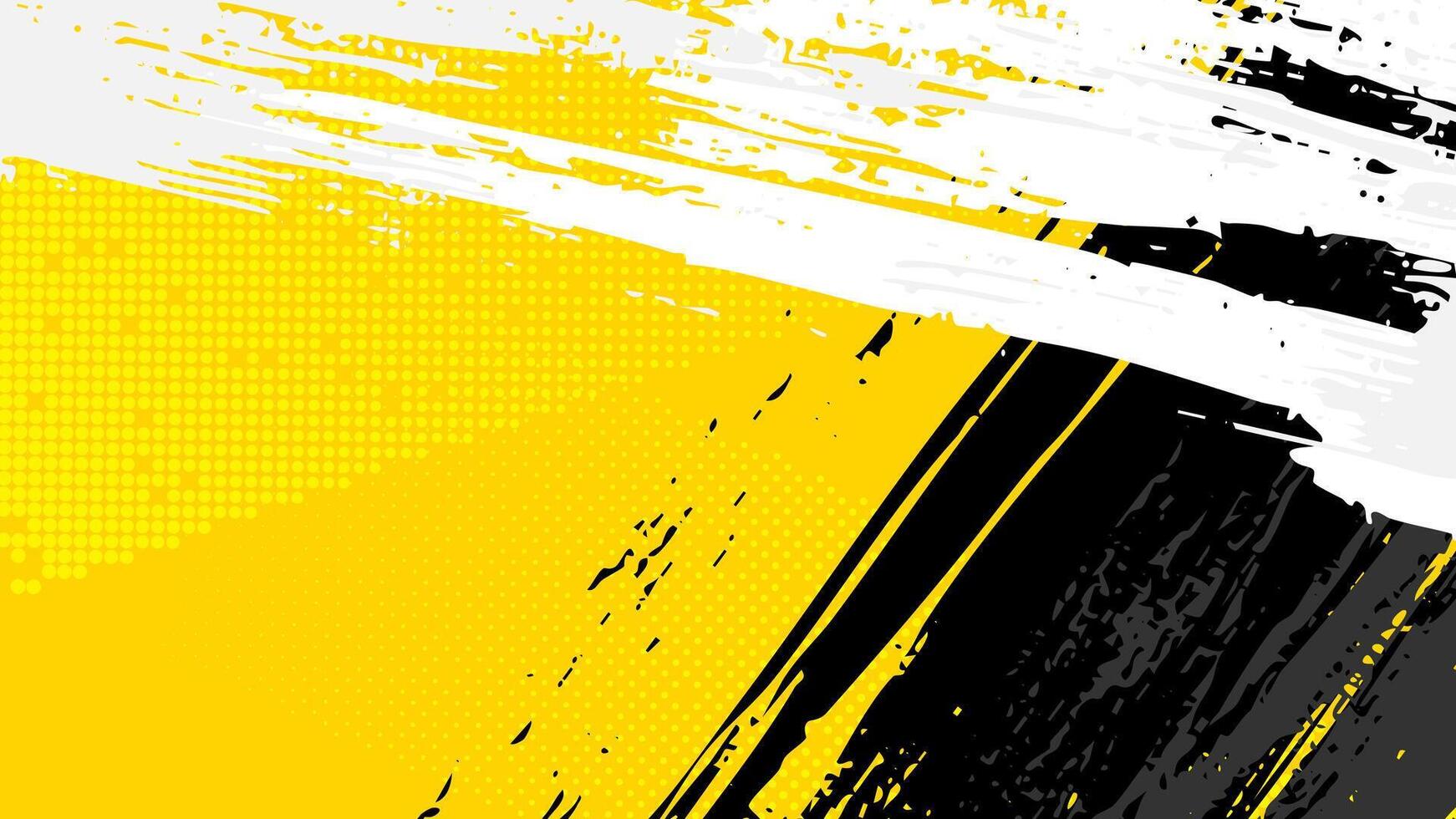 Yellow grunge background with halftone dots with white and black brush strokes painted diagonally. vector